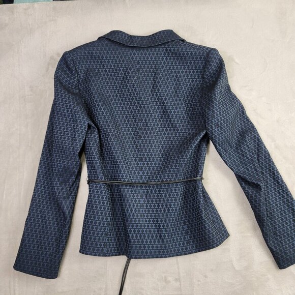Tahari ASL Black & Blue Geometric Pattern Rope Waist Women's Blazer | Size 4 - Picture 7 of 7